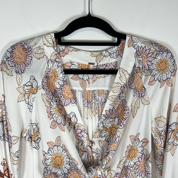 Free People Women's Floral Print Run Free Tie Front Tunic Top Multicolor Size S - Picture 3 of 13